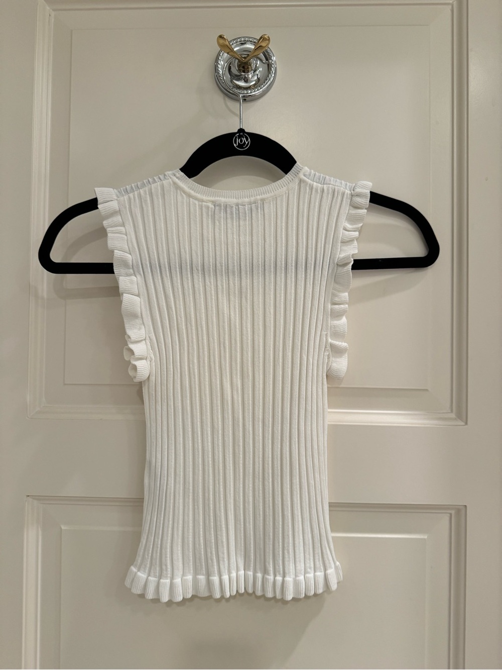 Zara White Ribbed Ruffle-Trim Tank Top - Picture 2 of 3